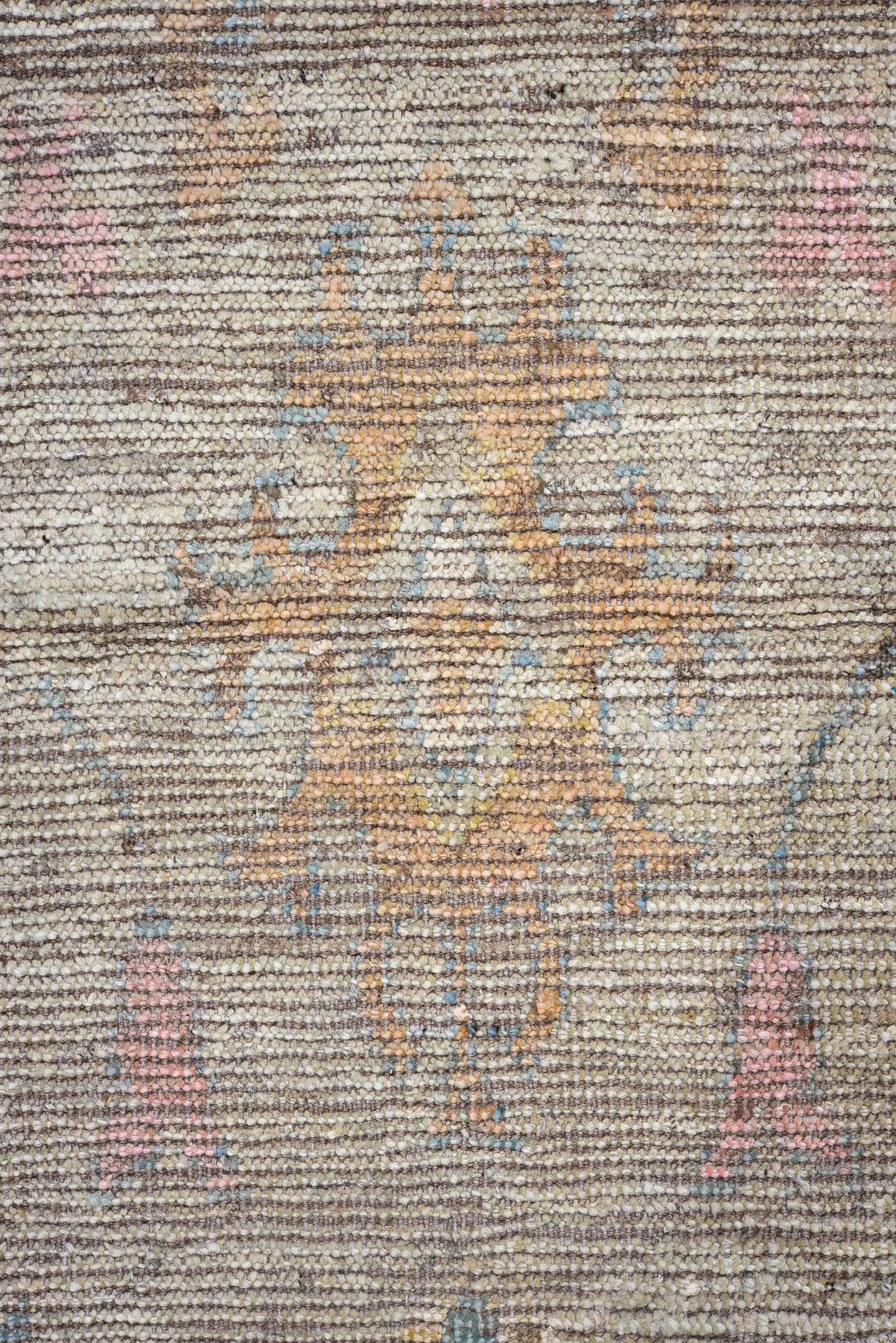 3' x 9' one-of-a-kind handmade vintage Oushak runner rug. Color palette: taupe, dusty blue, ivory, blush, pale gold, beige