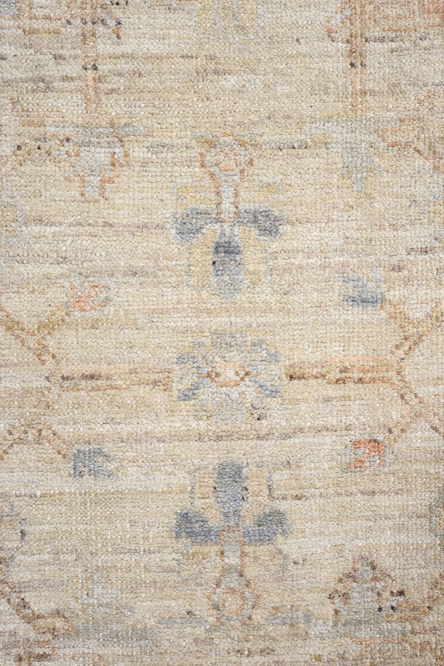3' x 9' one-of-a-kind handmade vintage Oushak runner rug. Color palette: ivory, pale blue, beige, taupe, rust, camel