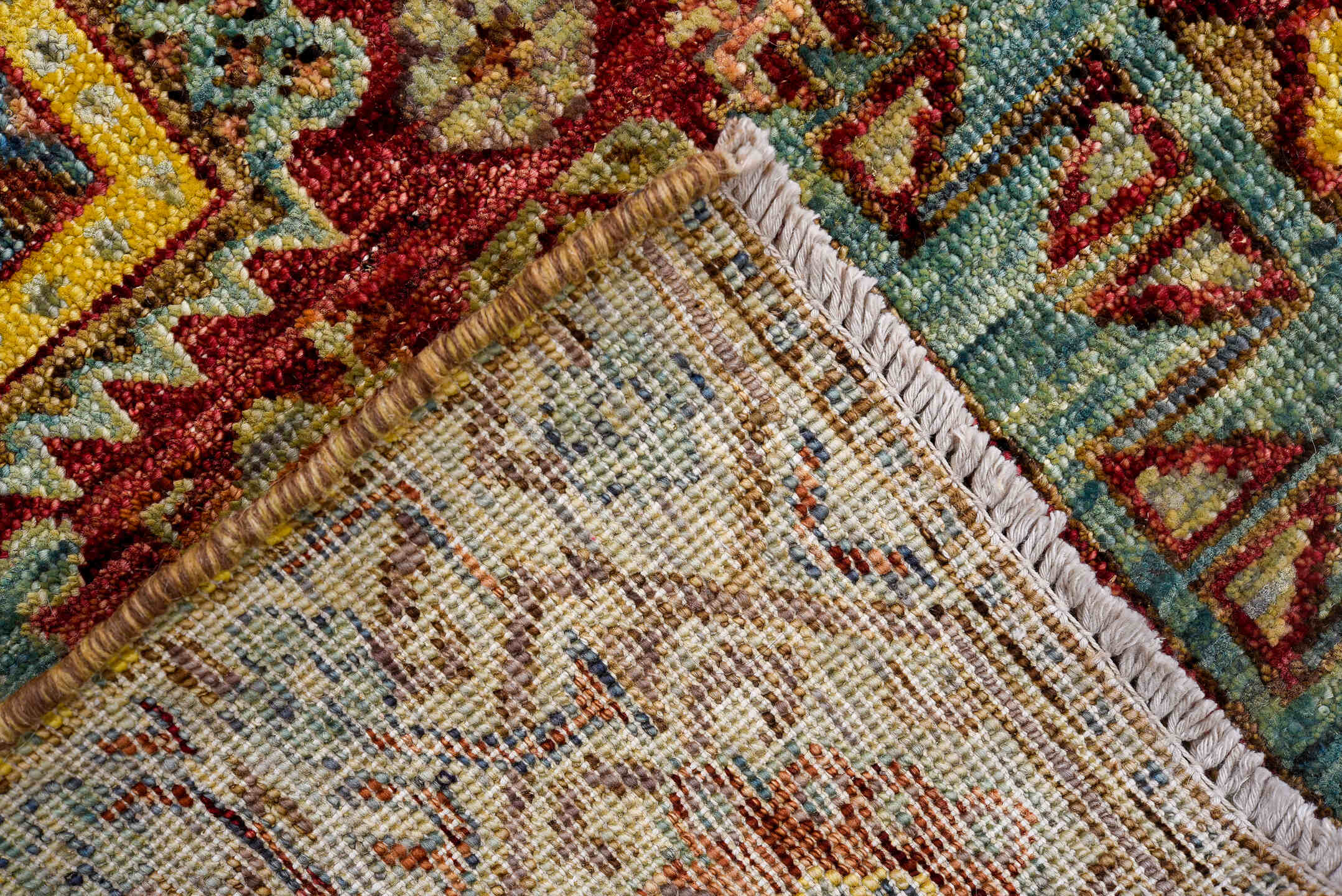 2' x 9' one-of-a-kind handmade vintage Oushak runner rug. Color palette: ivory, aqua, rust, gold, brick, taupe, sage, brown