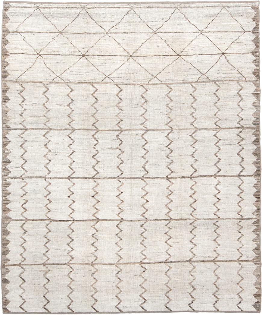 8' x 9' one-of-a-kind handmade vintage Tulu rug. Color palette: ivory, taupe, beige, cream, gray