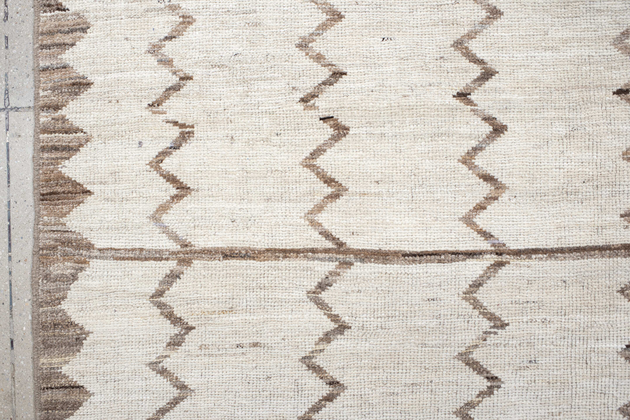 8' x 9' one-of-a-kind handmade vintage Tulu rug. Color palette: ivory, taupe, beige, cream, gray
