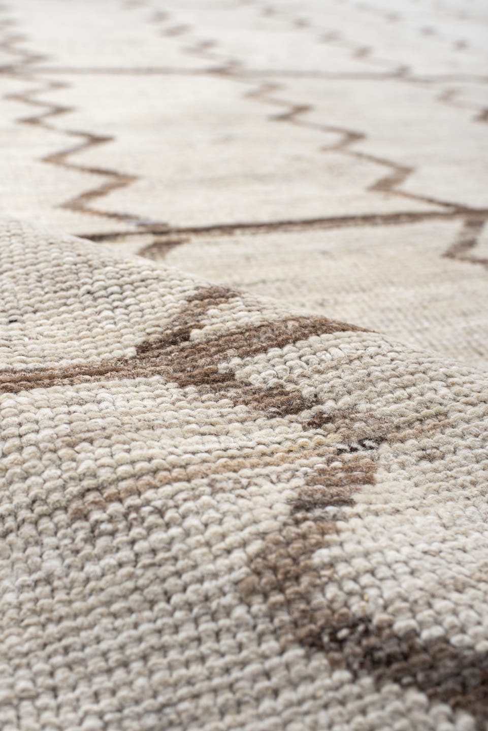 8' x 9' one-of-a-kind handmade vintage Tulu rug. Color palette: ivory, taupe, beige, cream, gray