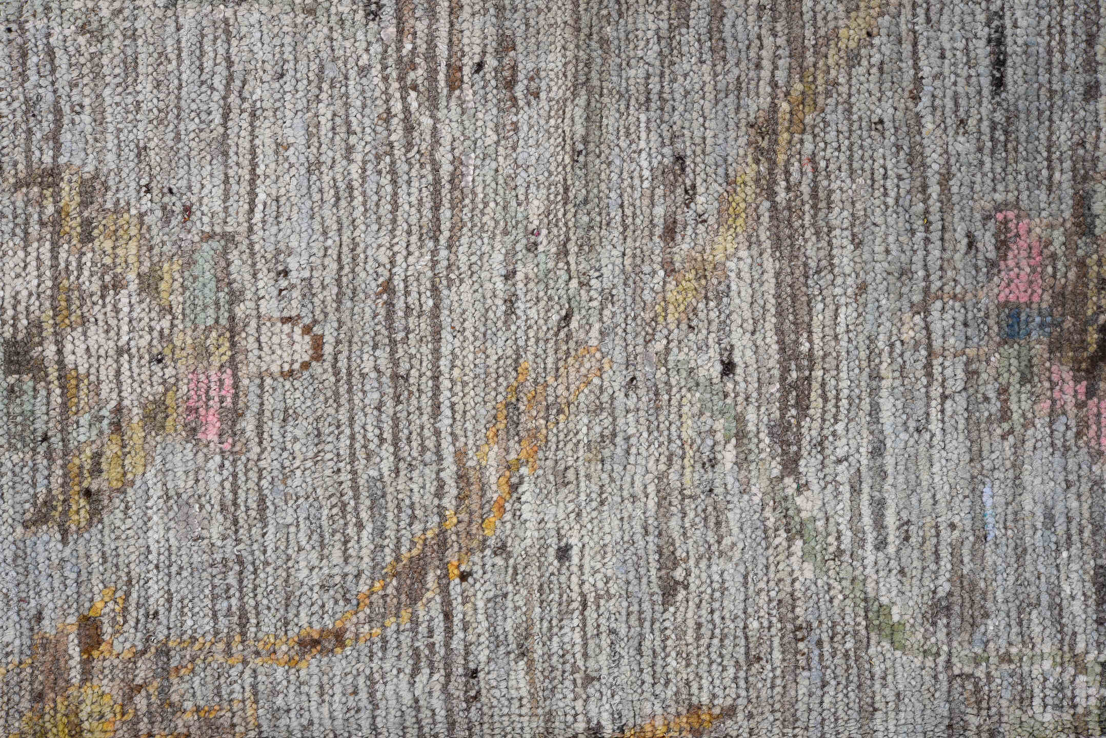 7' x 9' one-of-a-kind handmade vintage Oushak rug. Color palette: black, brown, charcoal, dim gray, gray, light gray