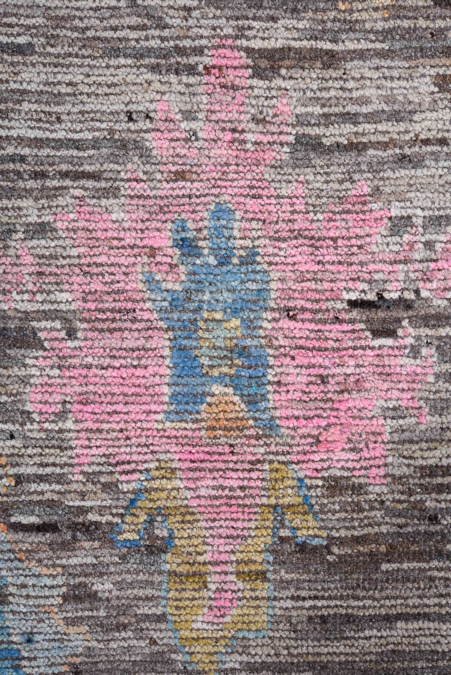 8' x 9' one-of-a-kind handmade vintage Oushak large size rug. Color palette: gray, sky blue, gold, pink, ivory, taupe