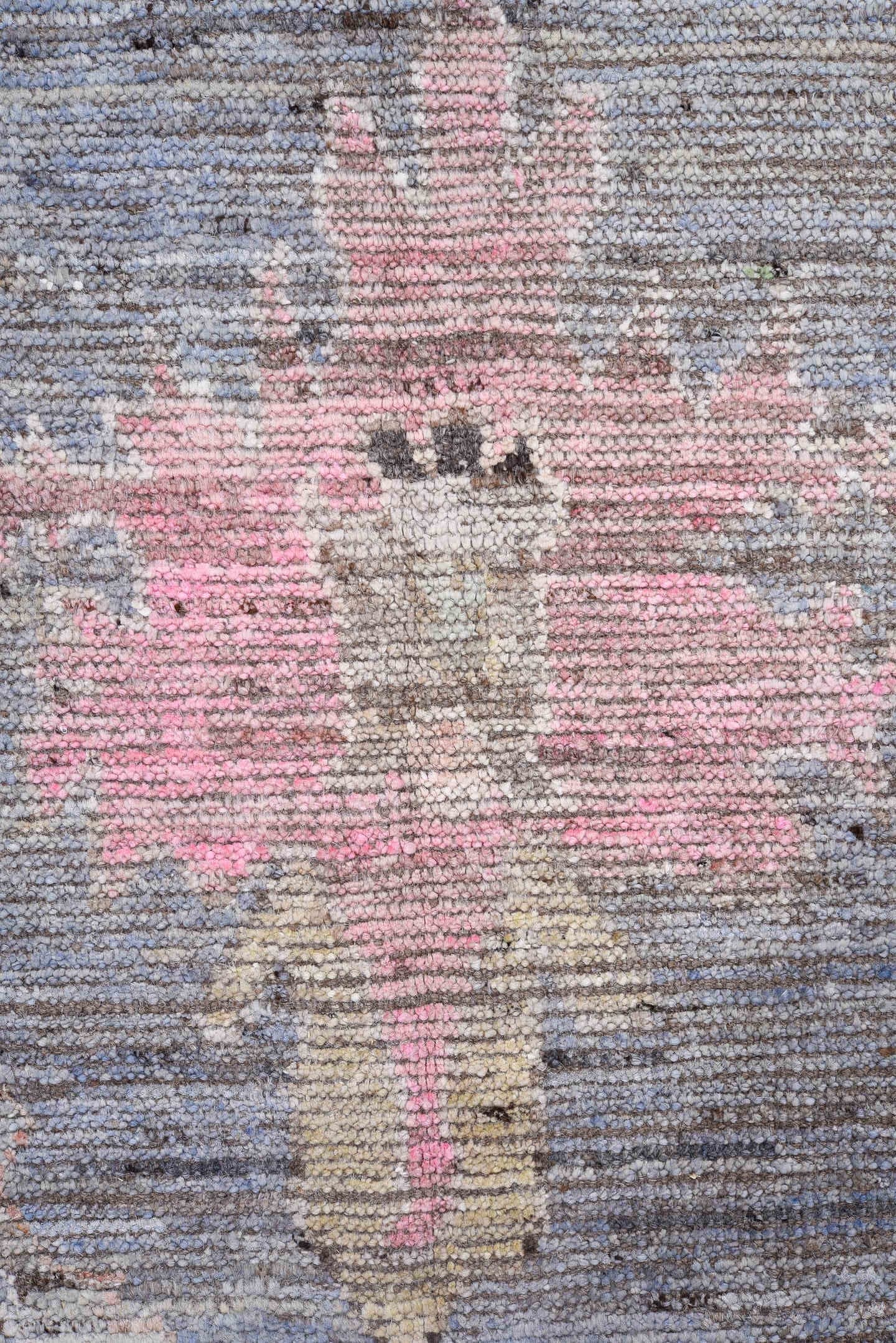 8' x 9' one-of-a-kind handmade vintage Oushak large size rug. Color palette: gray, slate blue, ivory, blush, taupe, gold