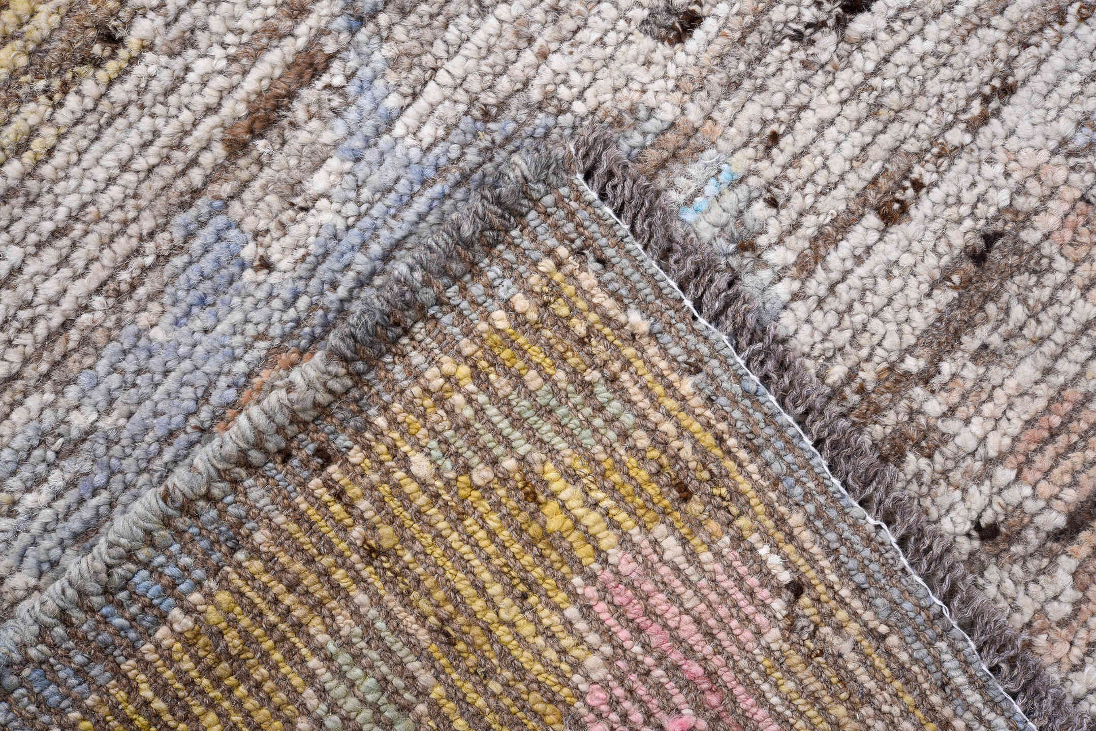 8' x 9' one-of-a-kind handmade vintage Oushak large size rug. Color palette: gray, slate blue, ivory, blush, taupe, gold