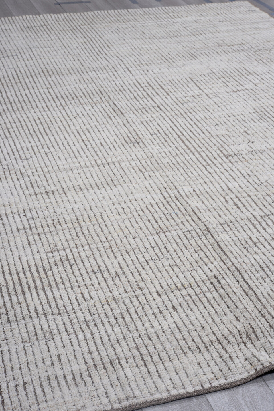 8' x 11' one-of-a-kind handmade vintage Tulu large size rug. Color palette: ivory, taupe, brown, gray, beige