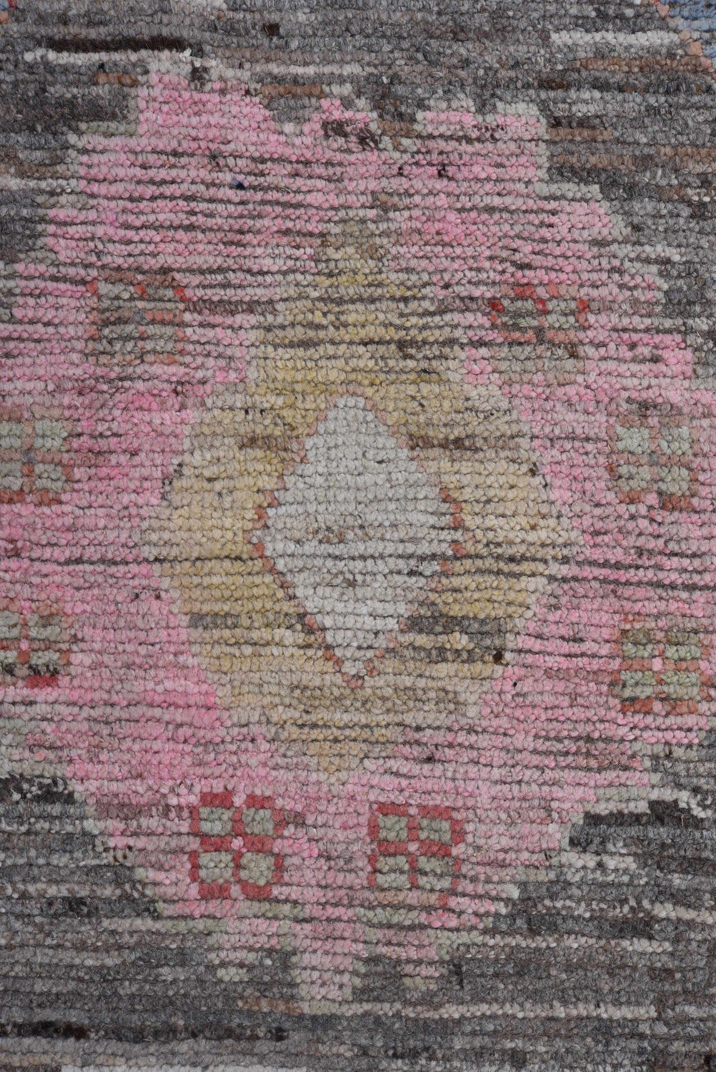 9' x 11' one-of-a-kind handmade vintage Oushak large size rug. Color palette: gray, ivory, pink, taupe, charcoal, sage, gold