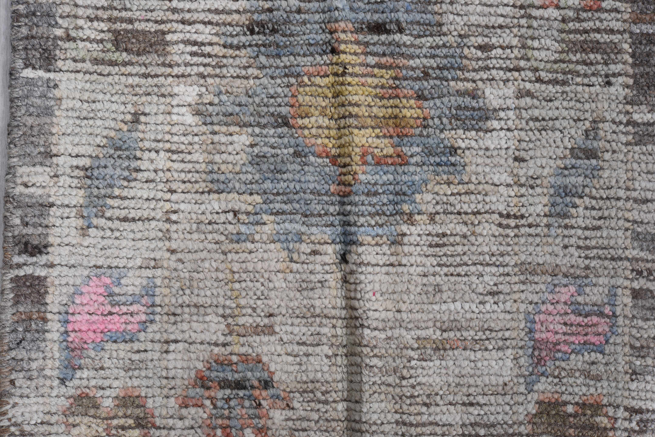 9' x 11' one-of-a-kind handmade vintage Oushak large size rug. Color palette: gray, ivory, pink, taupe, charcoal, sage, gold