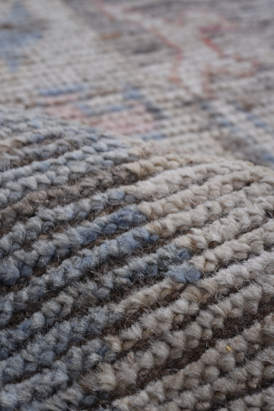 9' x 11' one-of-a-kind handmade vintage Oushak large size rug. Color palette: gray, ivory, pink, taupe, charcoal, sage, gold