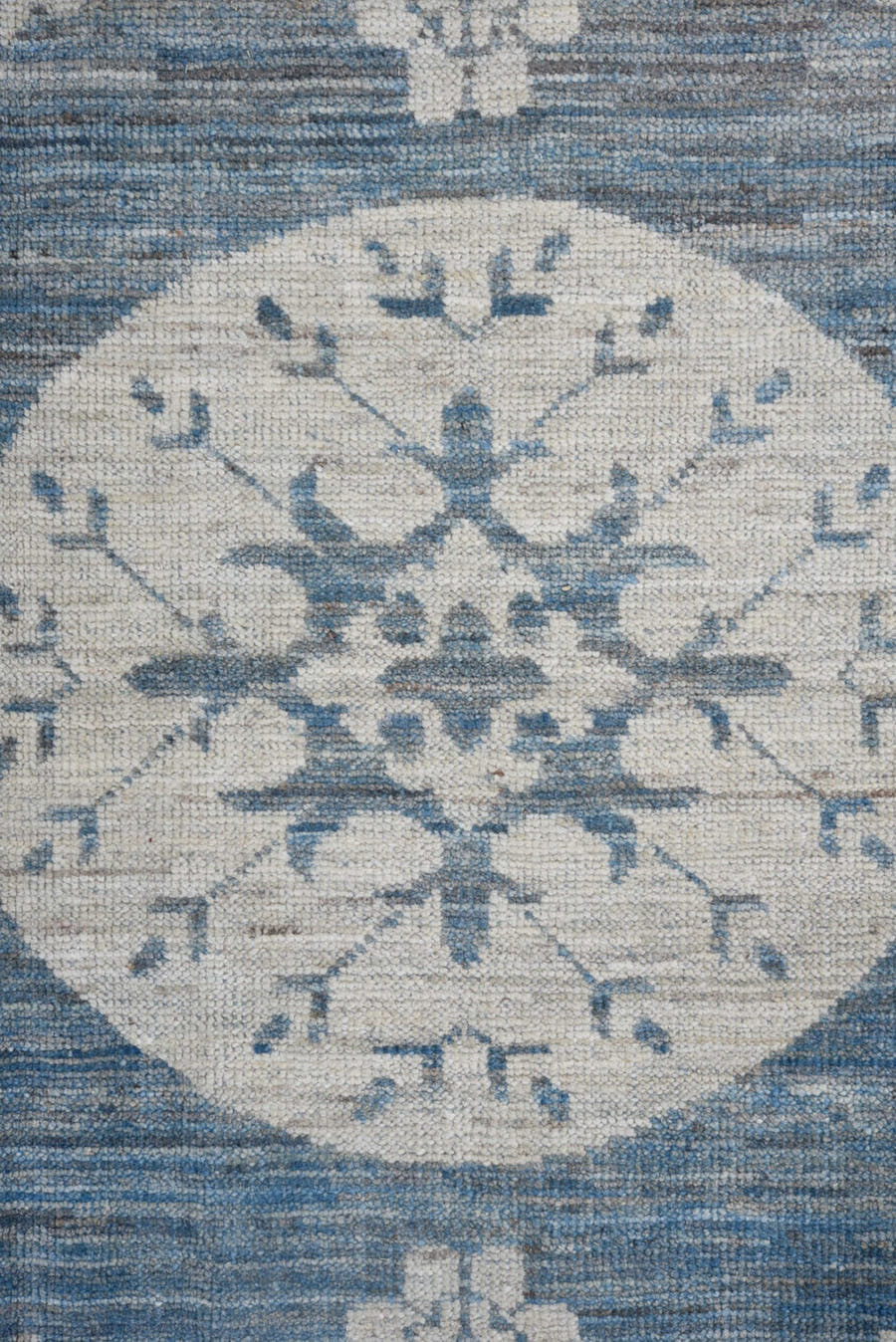 8' x 9' one-of-a-kind handmade vintage Oushak large size rug. Color palette: blue, ivory, slate, cream, gray