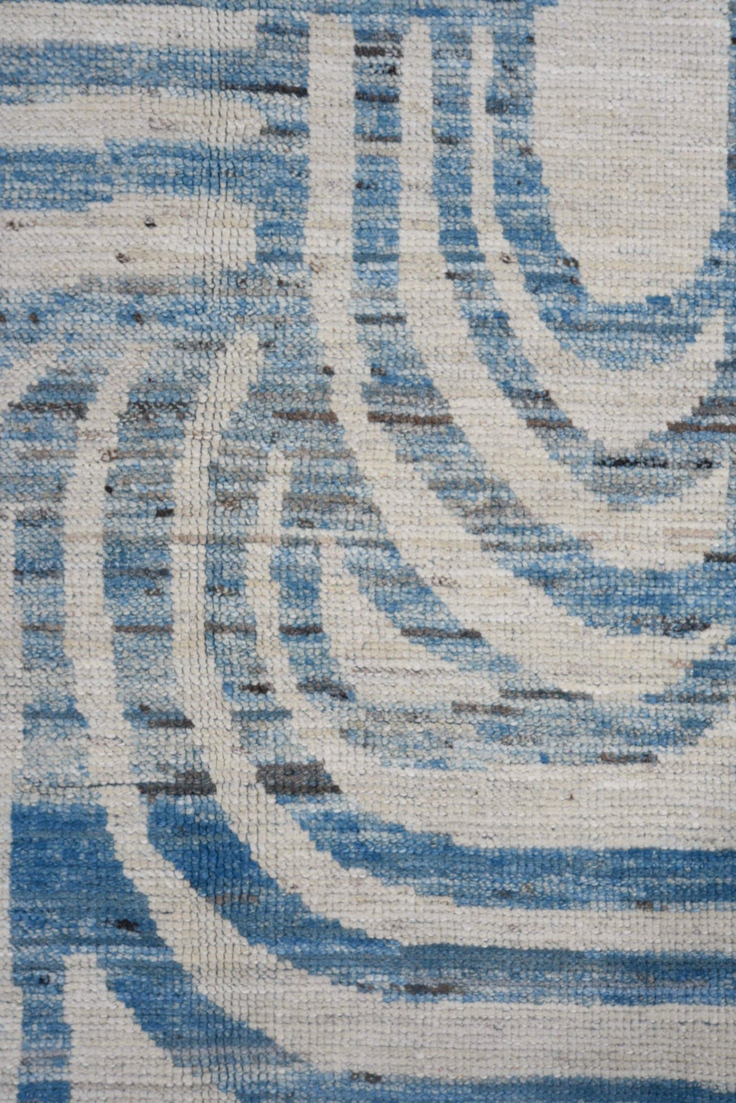 7' x 9' one-of-a-kind handmade vintage Tulu large size rug. Color palette: ivory, sky blue, slate, cream, light blue, gray