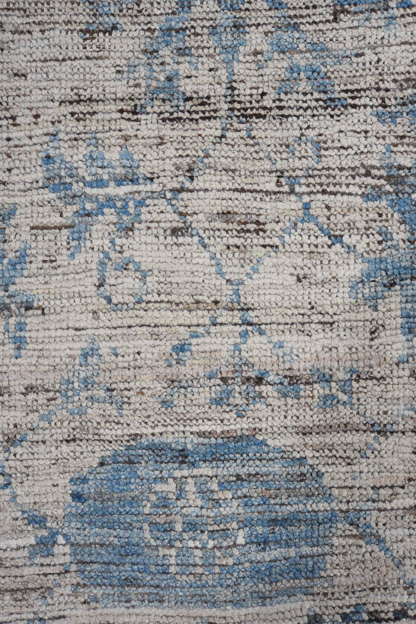 8' x 10' one-of-a-kind handmade vintage Tulu large size rug. Color palette: ivory, blue, charcoal, slate, taupe, gray, black