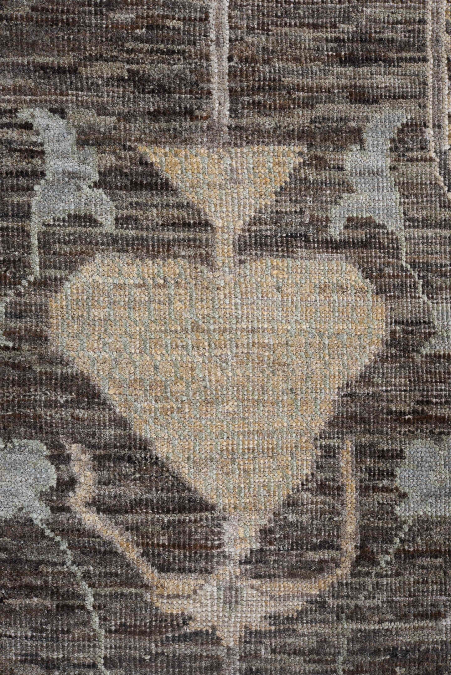 8' x 10' one-of-a-kind handmade vintage Oushak large size rug. Color palette: charcoal, taupe, sage, ivory, camel, gold