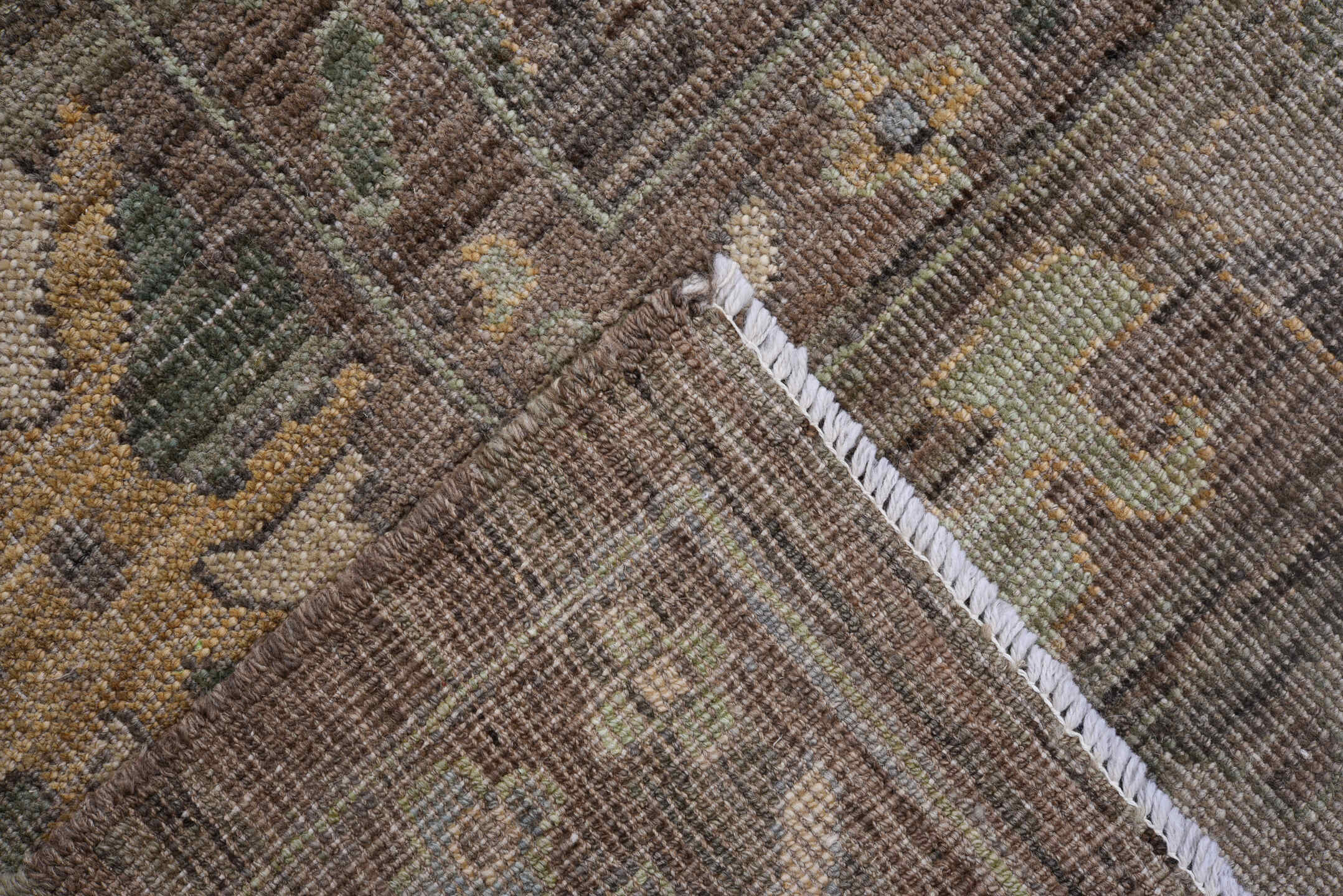 8' x 10' one-of-a-kind handmade vintage Oushak large size rug. Color palette: black, brown, dim gray, gainsboro, gray