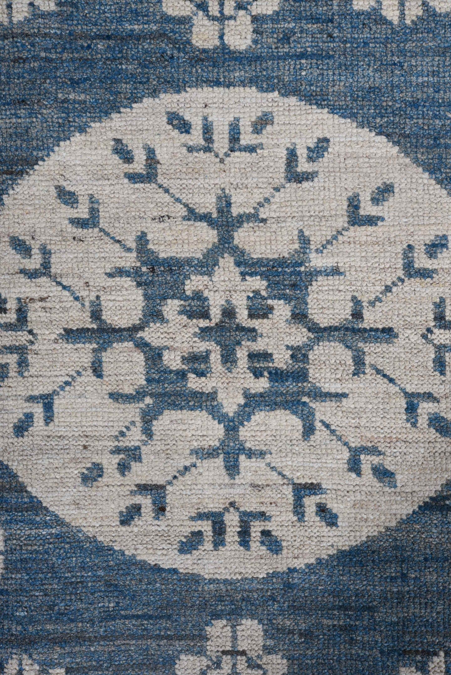 8' x 10' one-of-a-kind handmade vintage Oushak large size rug. Color palette: blue, ivory, slate, gray
