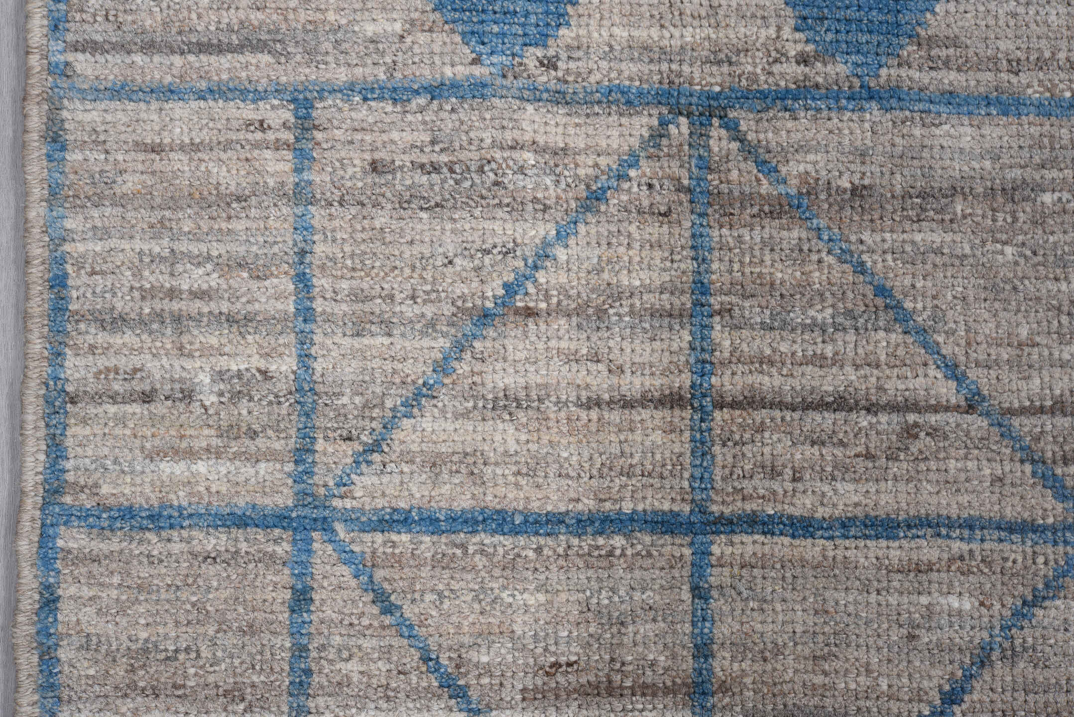 9' x 11' one-of-a-kind handmade vintage Tulu large size rug. Color palette: ivory, blue, slate, gray