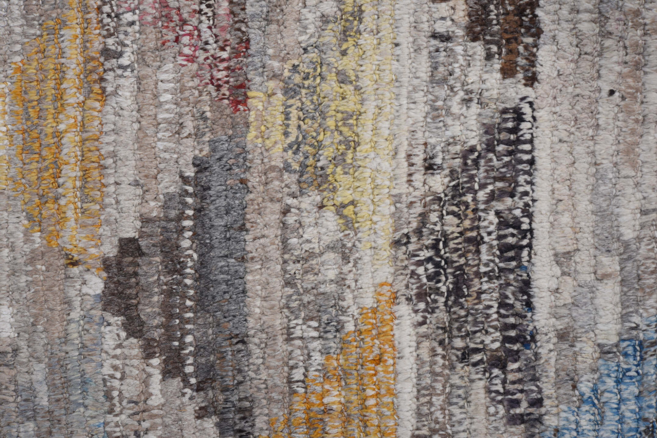 9' x 12' one-of-a-kind handmade vintage Tulu large size rug. Color palette: black, blue, brown, charcoal, dark gray