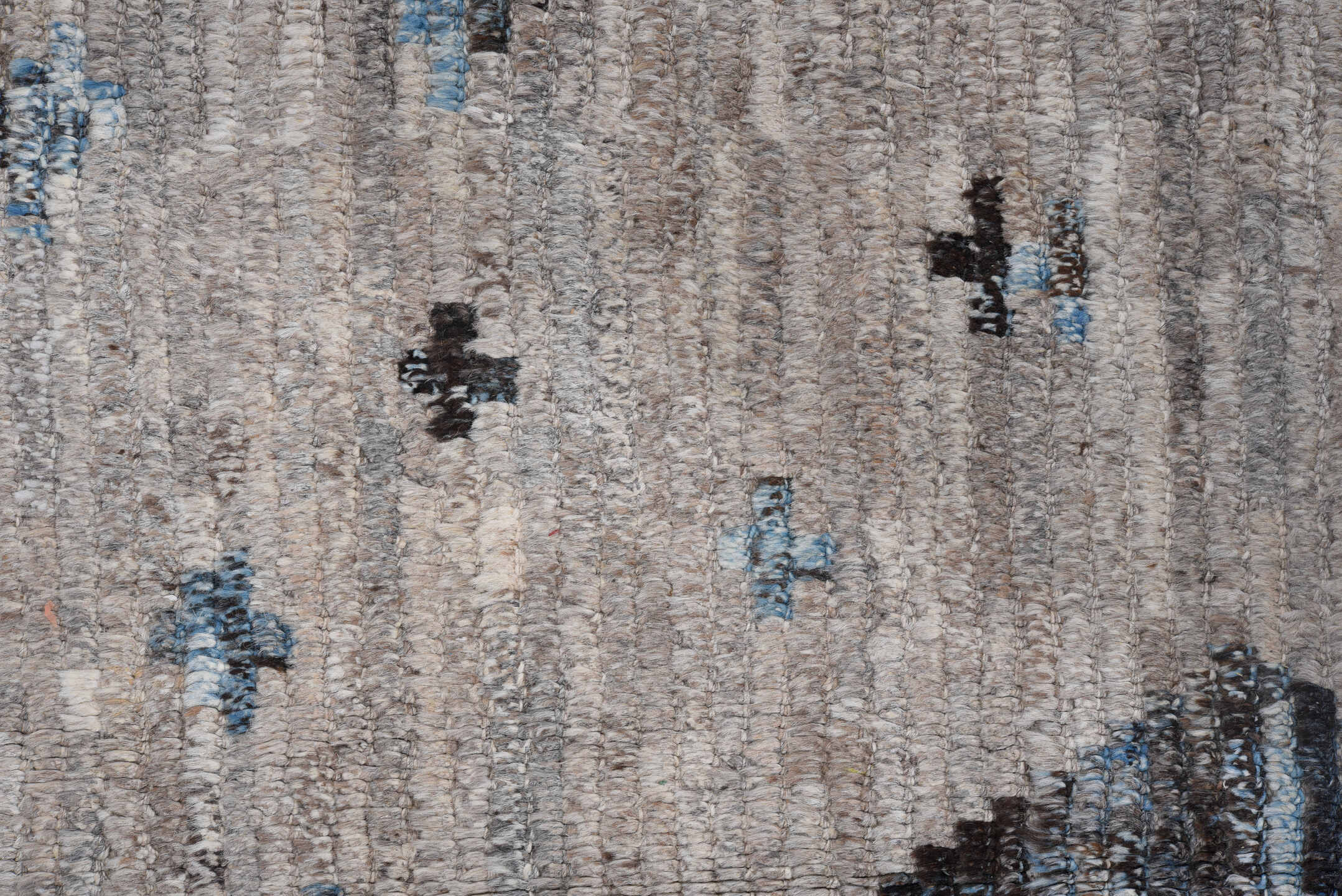 8' x 12' one-of-a-kind handmade vintage Tulu large size rug. Color palette: black, blue, charcoal, dark gray, dim gray