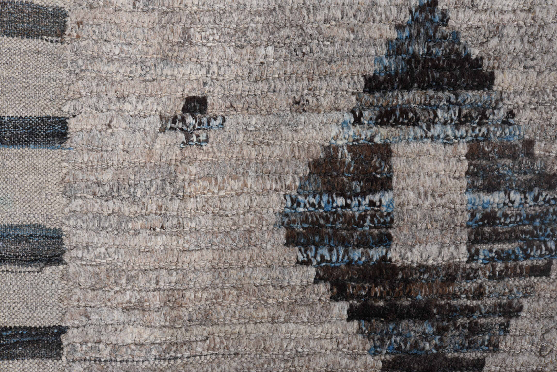 8' x 12' one-of-a-kind handmade vintage Tulu large size rug. Color palette: black, blue, charcoal, dark gray, dim gray