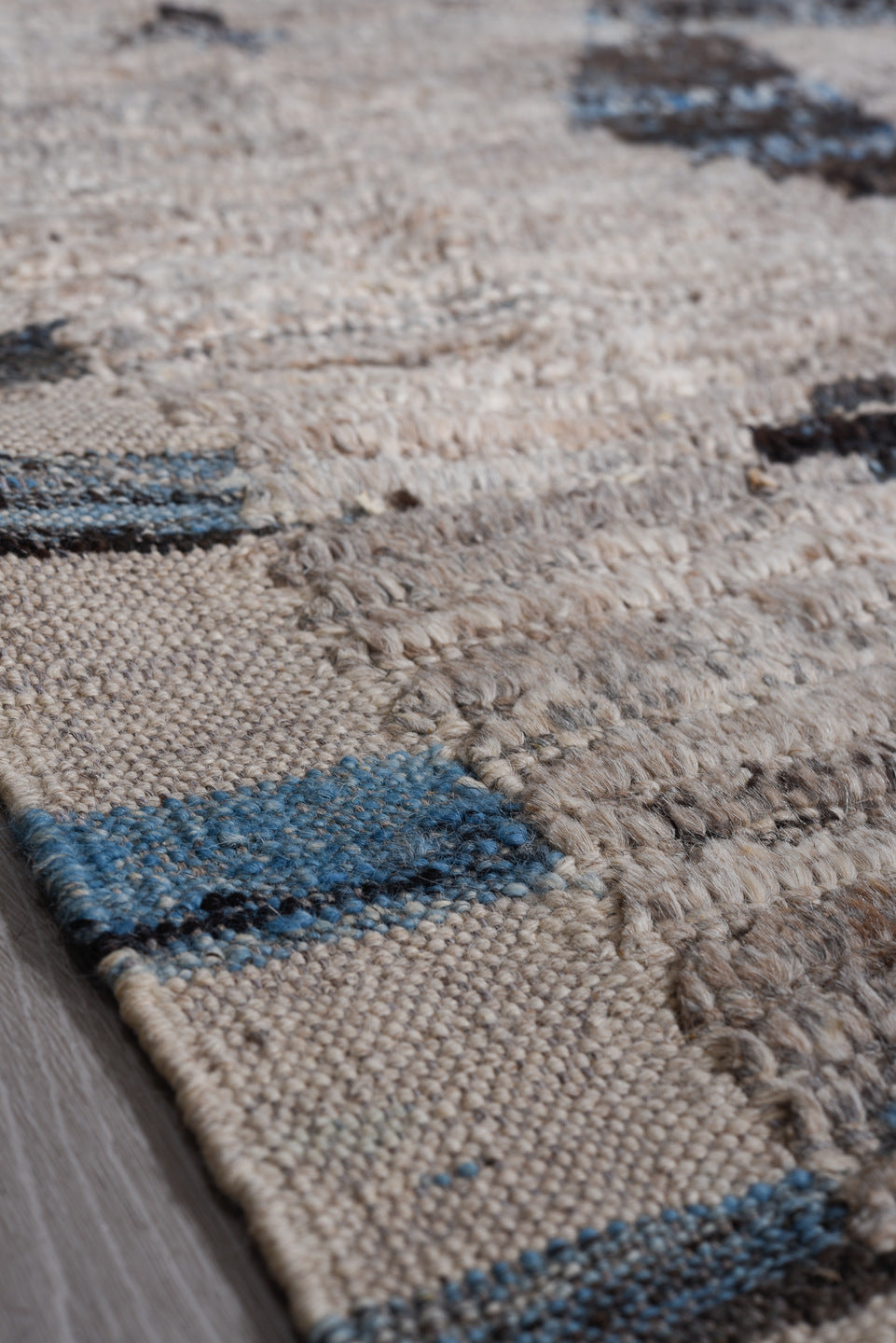 8' x 12' one-of-a-kind handmade vintage Tulu large size rug. Color palette: black, blue, charcoal, dark gray, dim gray