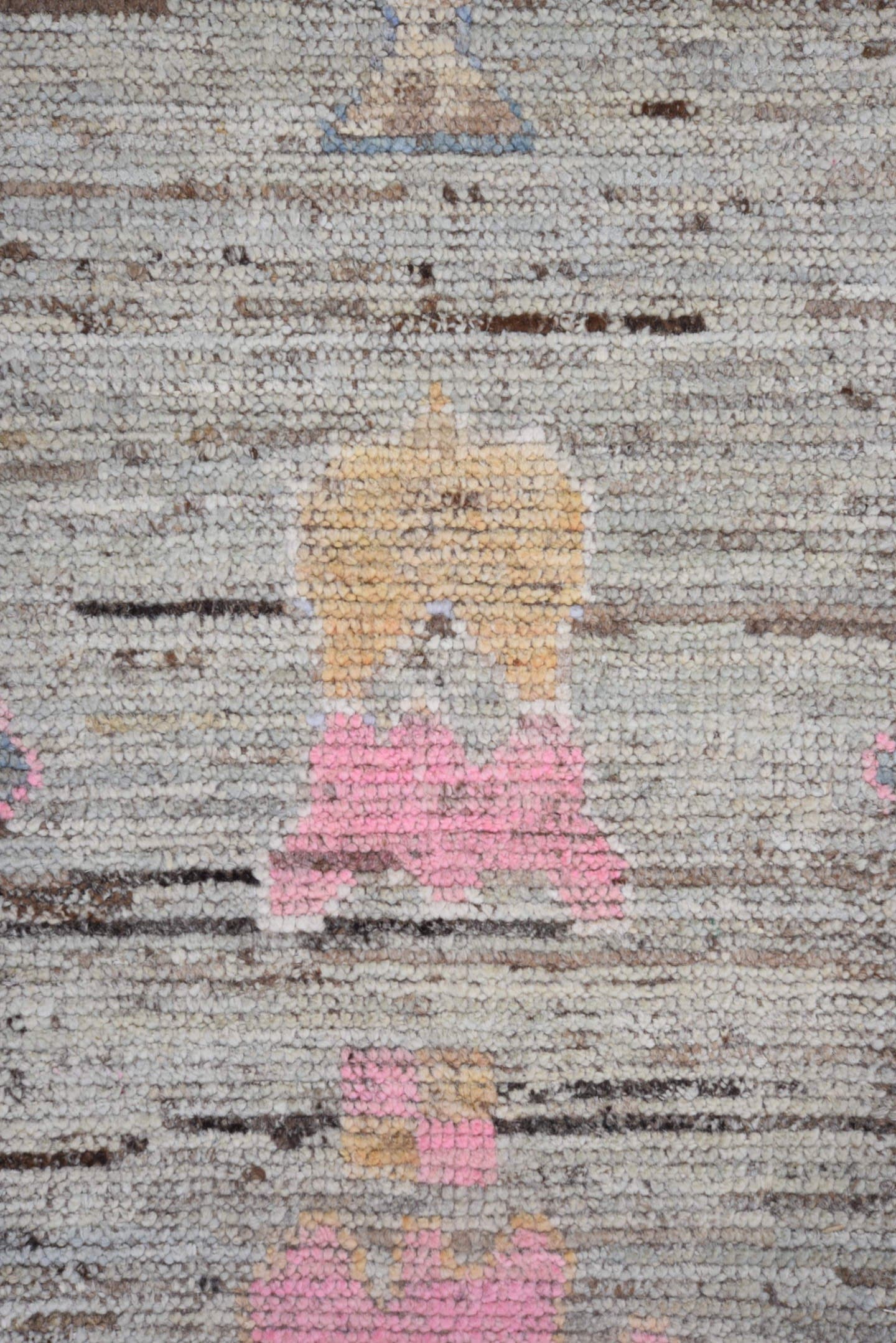 8' x 9' one-of-a-kind handmade vintage Oushak rug. Color palette: gray, blush, peach, ivory, blue, olive, gold, taupe, pink
