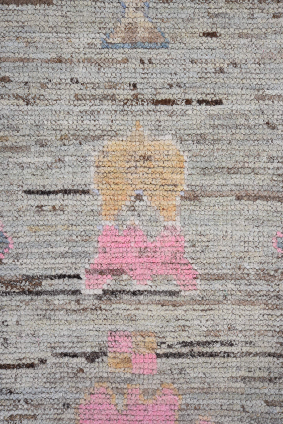 8' x 9' one-of-a-kind handmade vintage Oushak rug. Color palette: gray, blush, peach, ivory, blue, olive, gold, taupe, pink