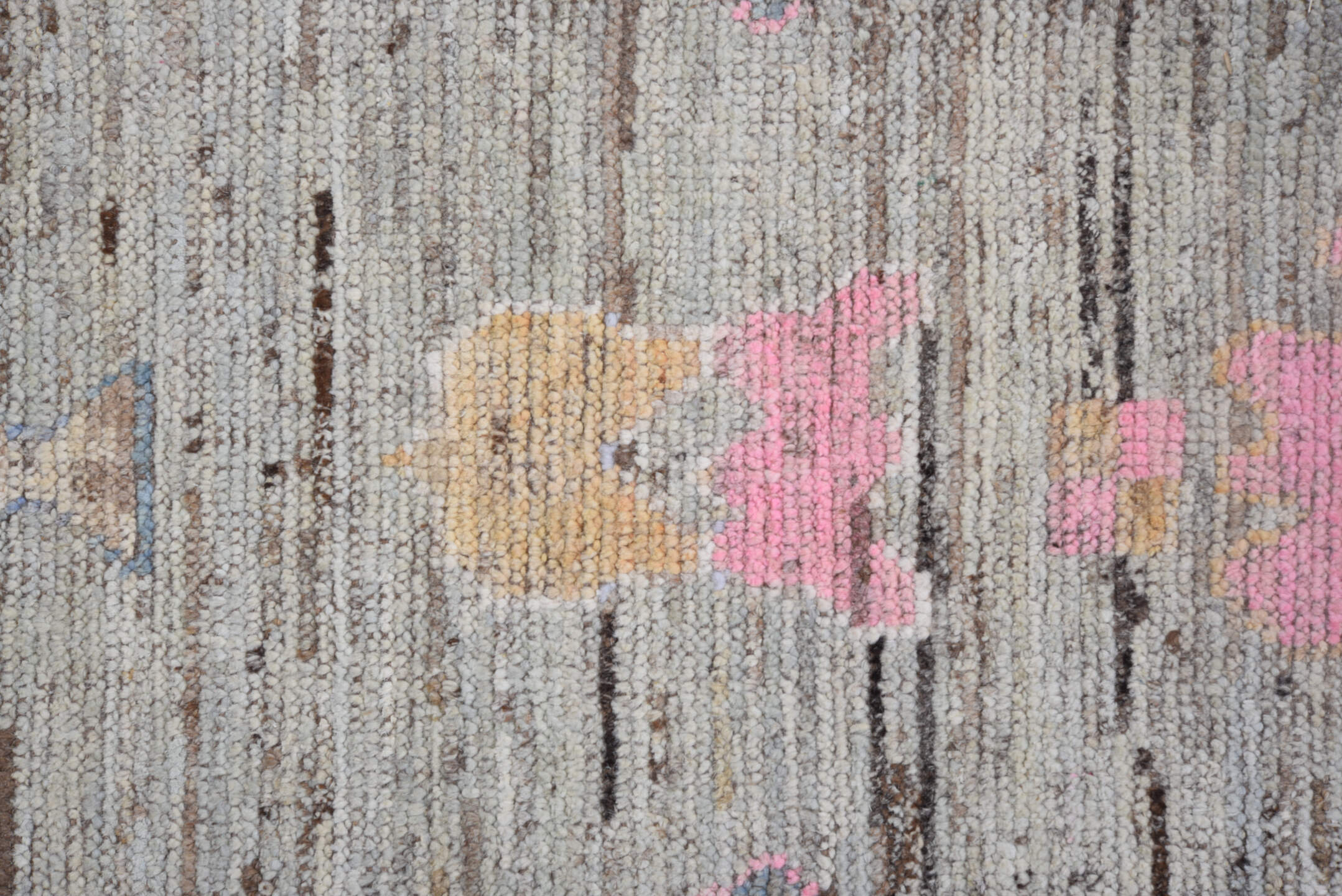 8' x 9' one-of-a-kind handmade vintage Oushak rug. Color palette: black, brown, charcoal, dark gray, gray, light gray