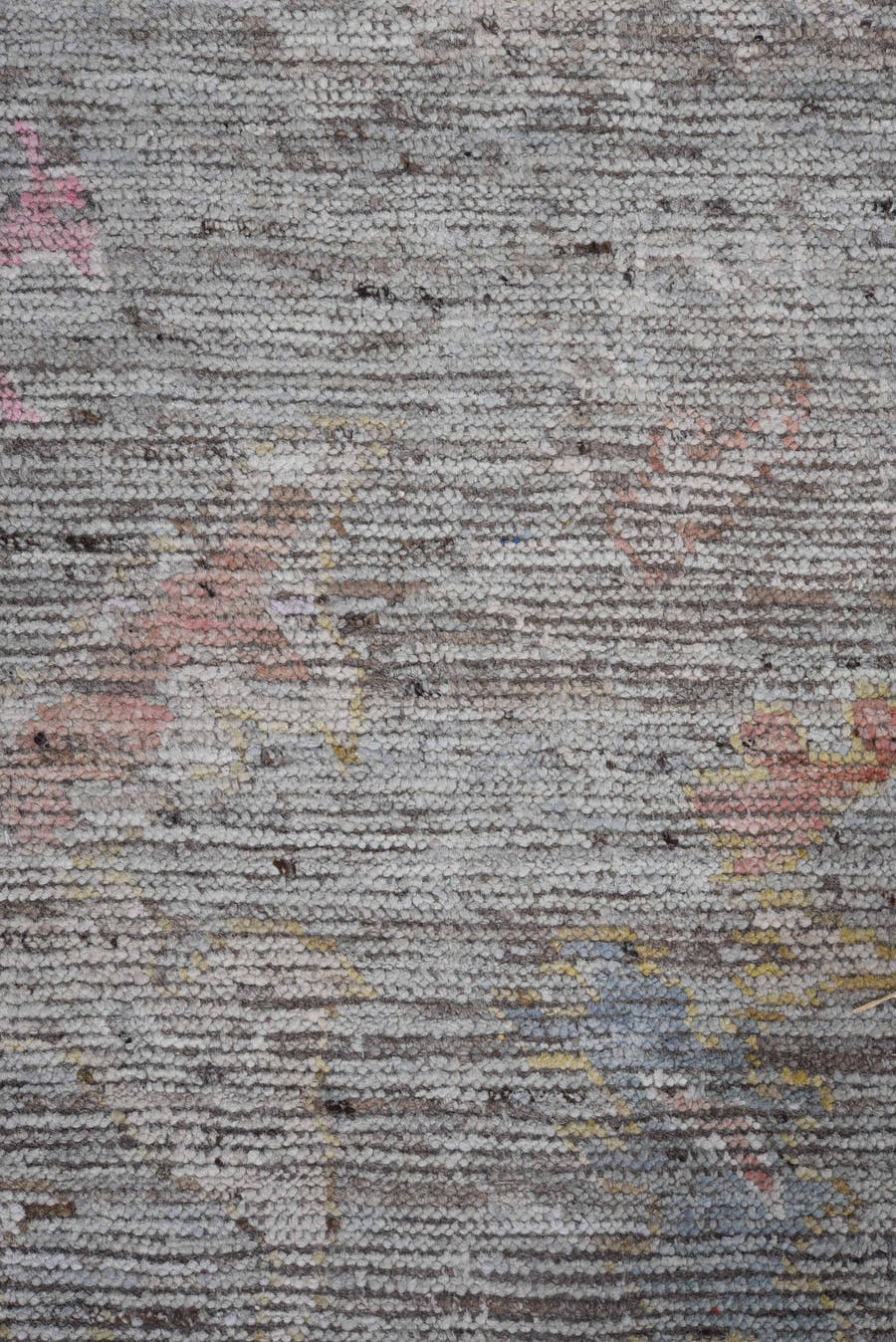 8' x 9' one-of-a-kind handmade vintage Oushak large size rug. Color palette: gray, ivory, blush, muted blue, apricot, taupe