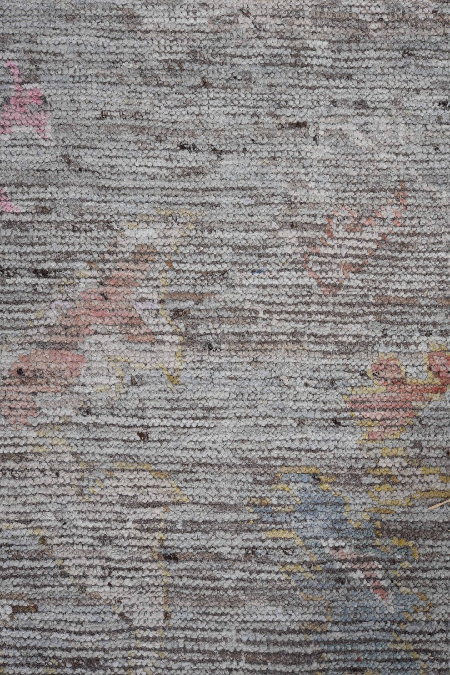 8' x 9' one-of-a-kind handmade vintage Oushak large size rug. Color palette: gray, ivory, blush, muted blue, apricot, taupe