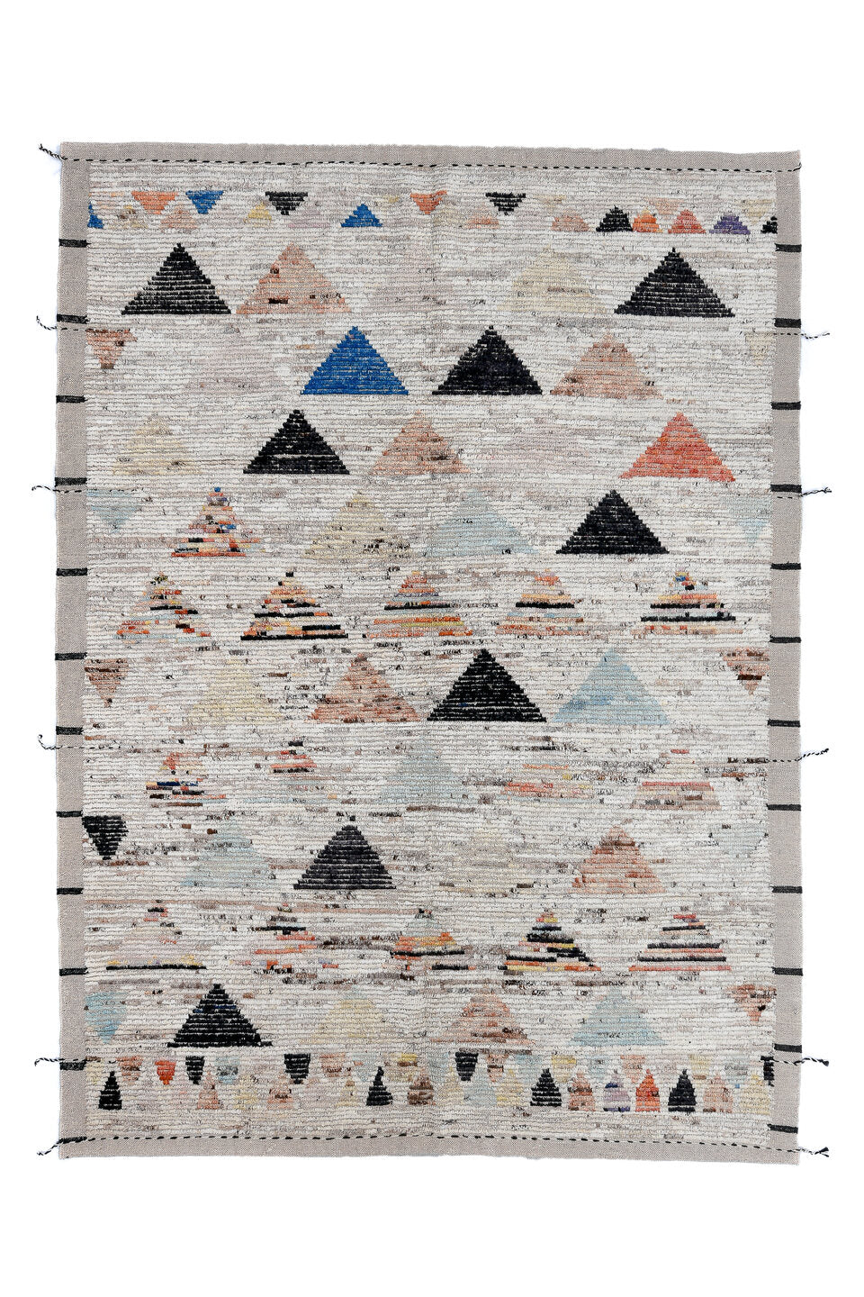 7' x 9' one-of-a-kind handmade vintage Tulu rug. Color palette: black, blue, brown, charcoal, dim gray, gainsboro, gray