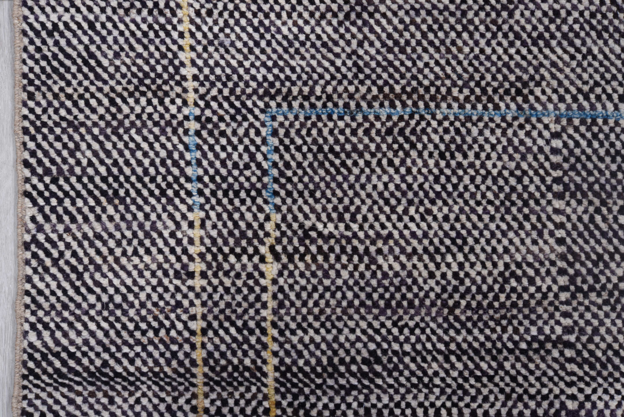 6' x 8' one-of-a-kind handmade vintage Tulu medium size rug. Color palette: charcoal, ivory, red, blue, gold, gray, black