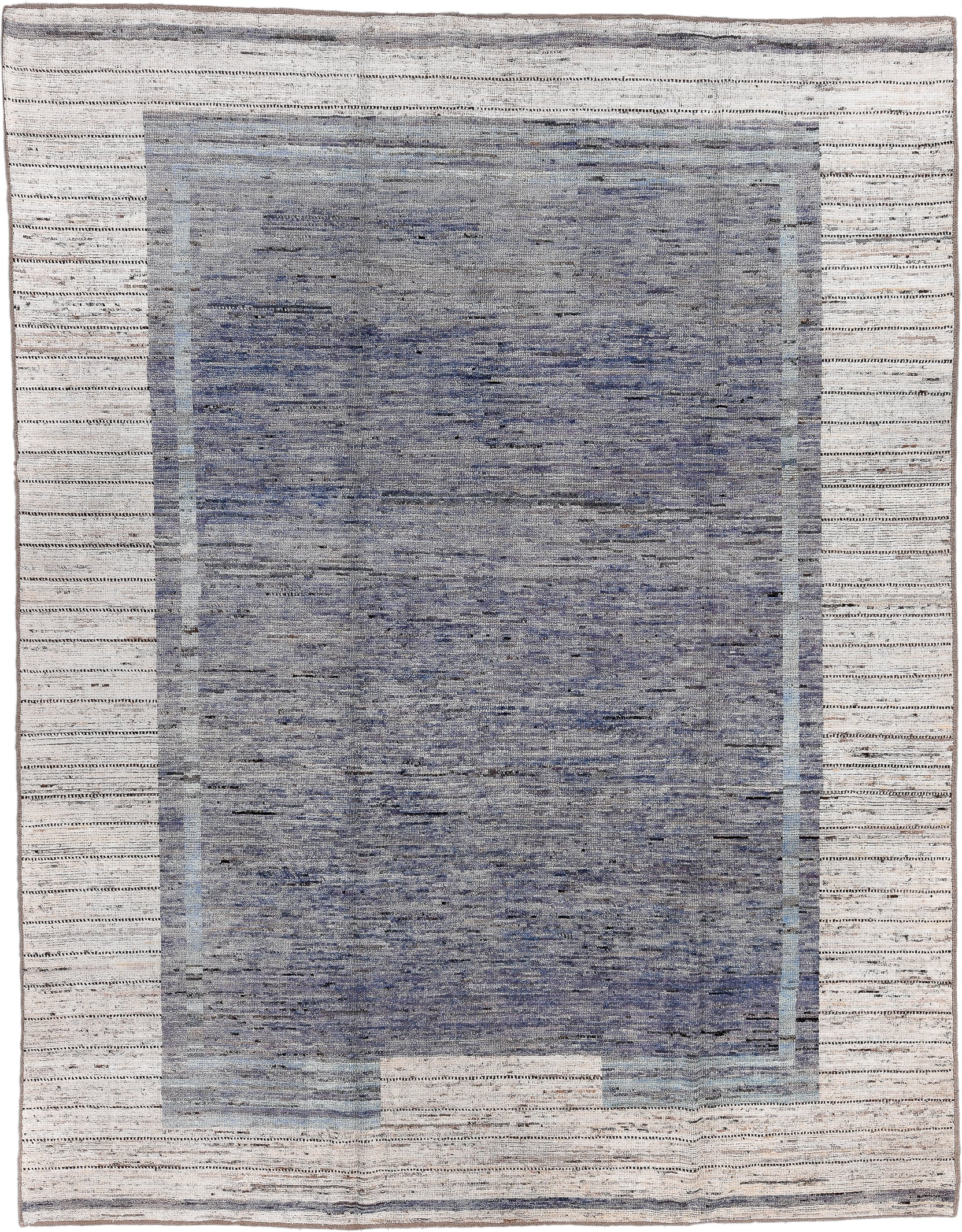 9' x 11' one-of-a-kind handmade vintage Tulu large size rug. Color palette: slate, ivory, gray, charcoal, taupe, pale blue