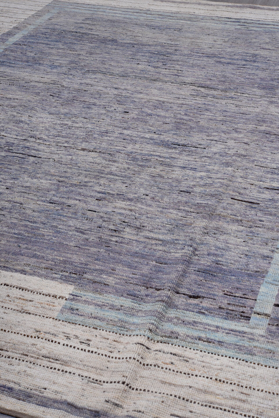 9' x 11' one-of-a-kind handmade vintage Tulu large size rug. Color palette: slate, ivory, gray, charcoal, taupe, pale blue
