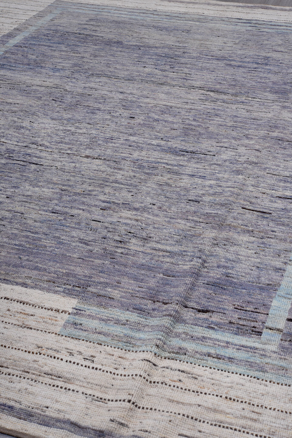 9' x 11' one-of-a-kind handmade vintage Tulu large size rug. Color palette: slate, ivory, gray, charcoal, taupe, pale blue