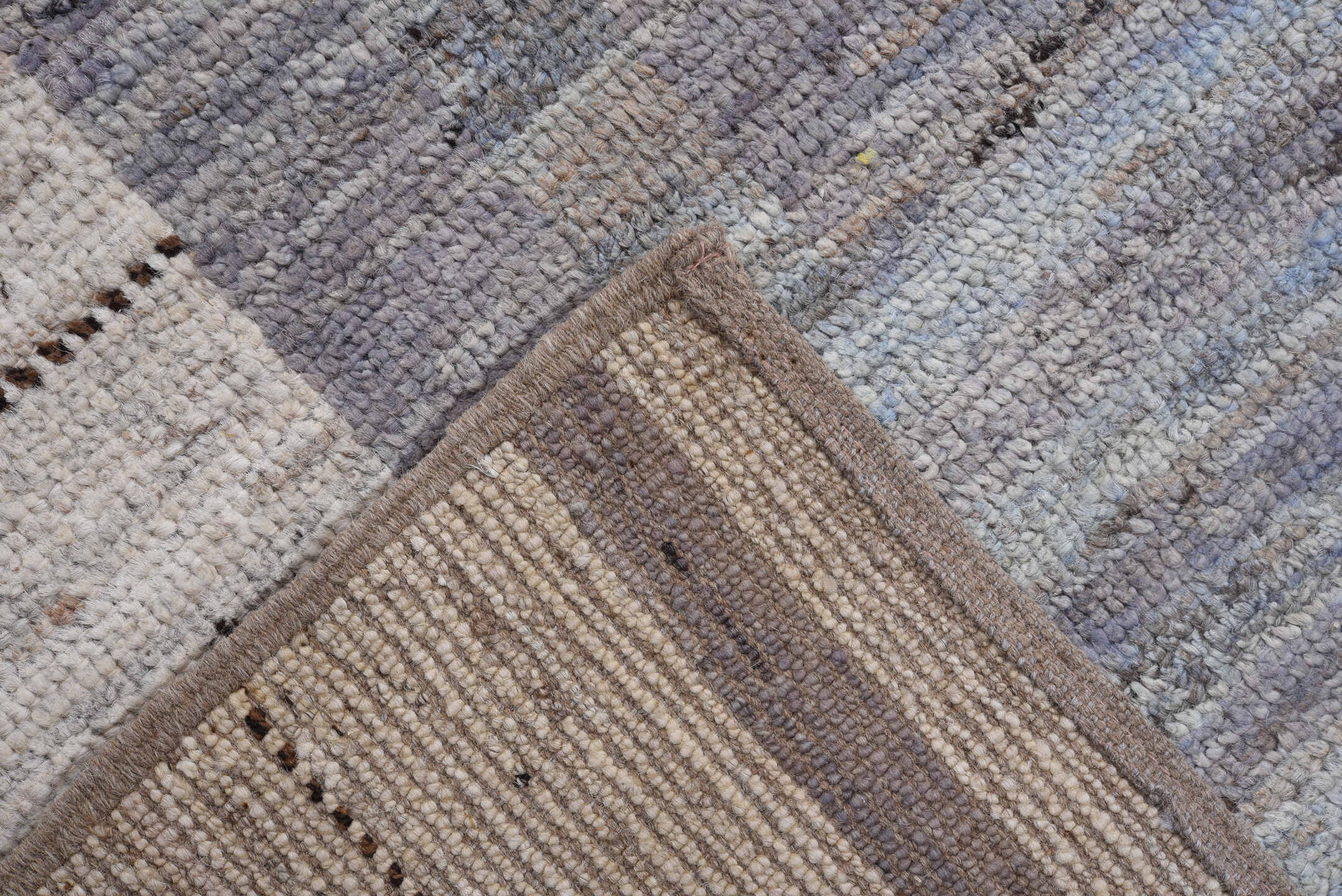 9' x 11' one-of-a-kind handmade vintage Tulu large size rug. Color palette: slate, ivory, gray, charcoal, taupe, pale blue