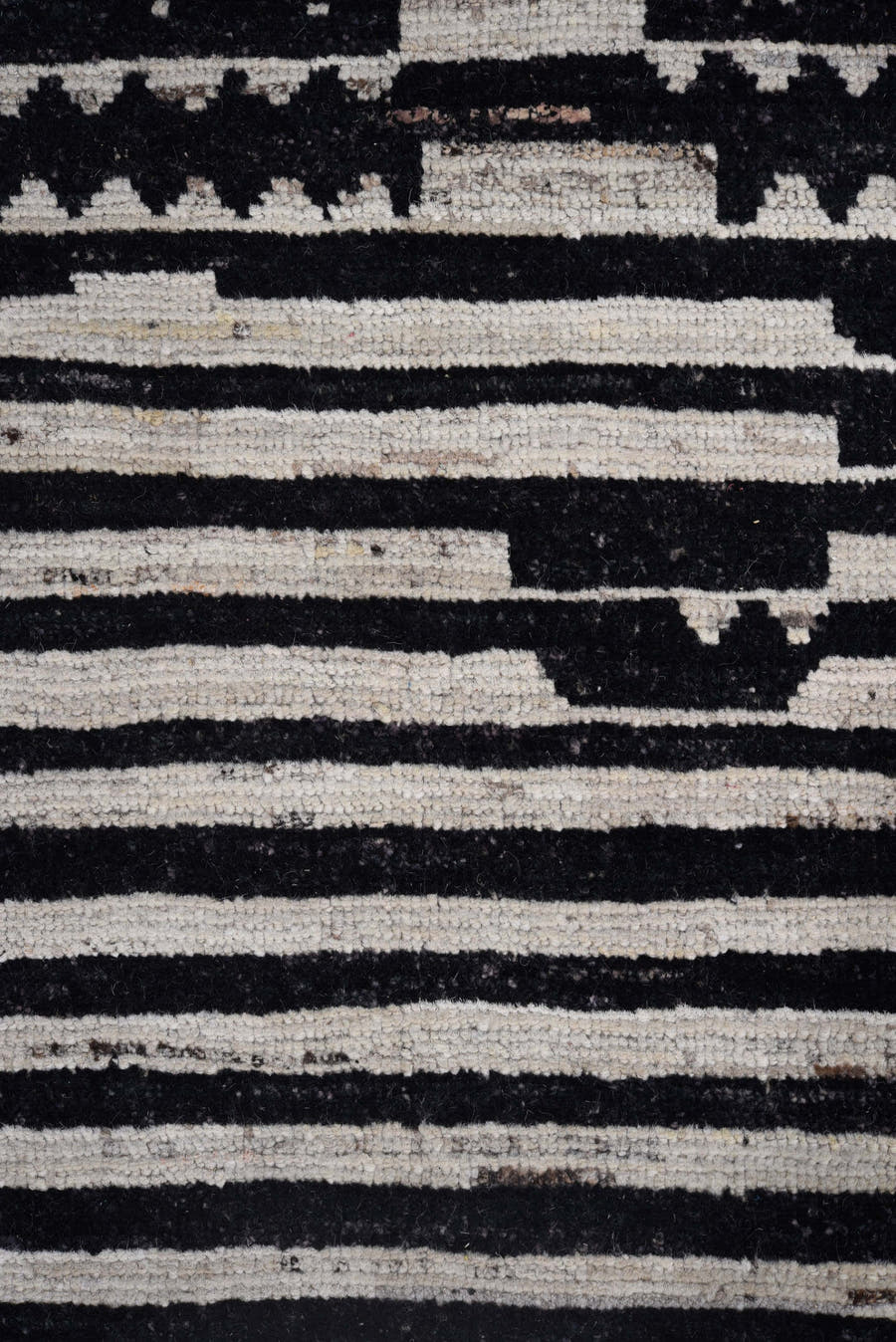 9' x 11' one-of-a-kind handmade vintage Tulu large size rug. Color palette: ivory, black, charcoal, gray