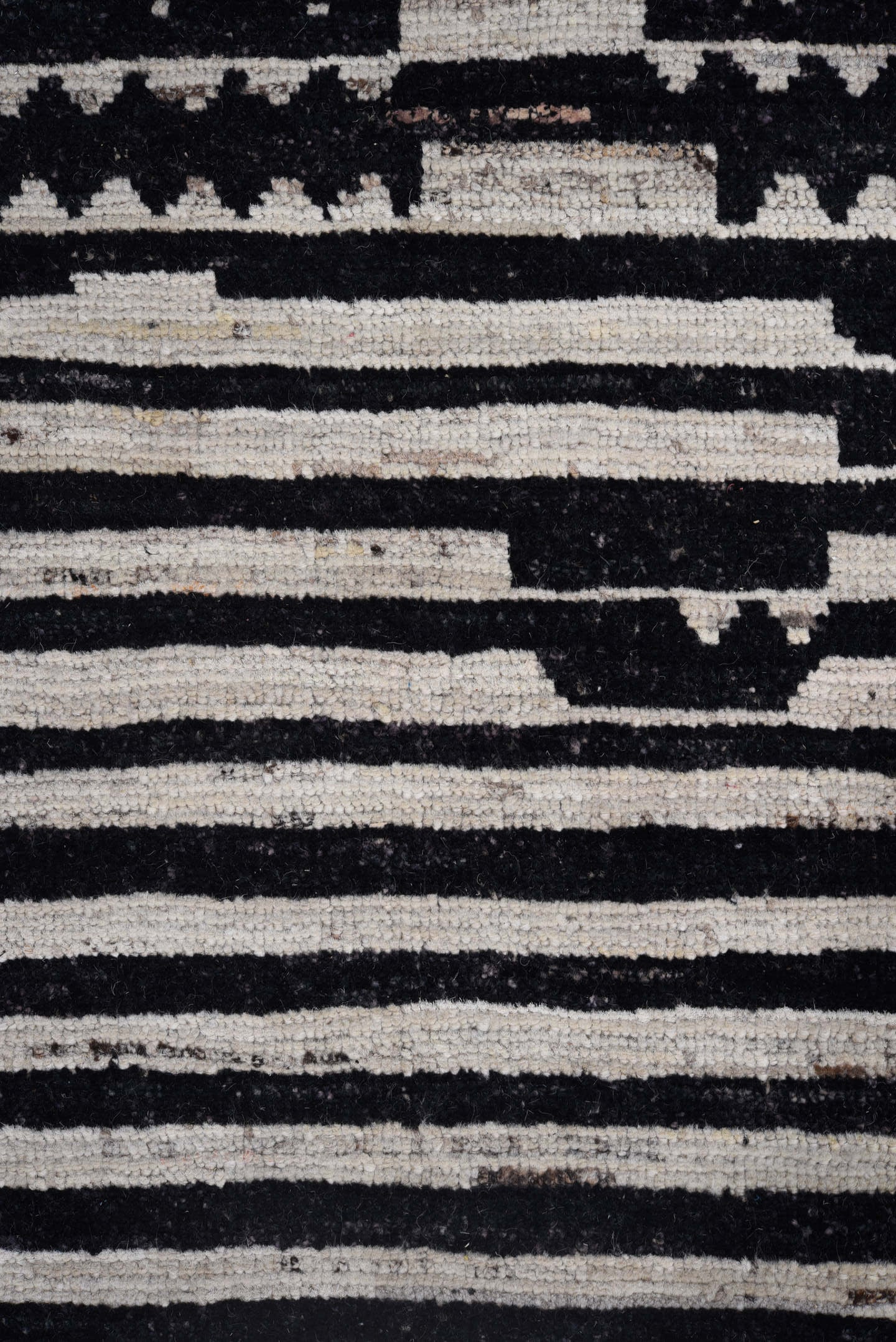 9' x 11' one-of-a-kind handmade vintage Tulu large size rug. Color palette: ivory, black, charcoal, gray