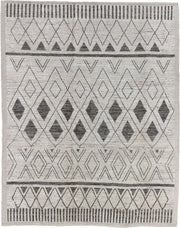 9' x 11' one-of-a-kind handmade vintage Tulu large size rug. Color palette: ivory, charcoal, taupe, gray, black, beige