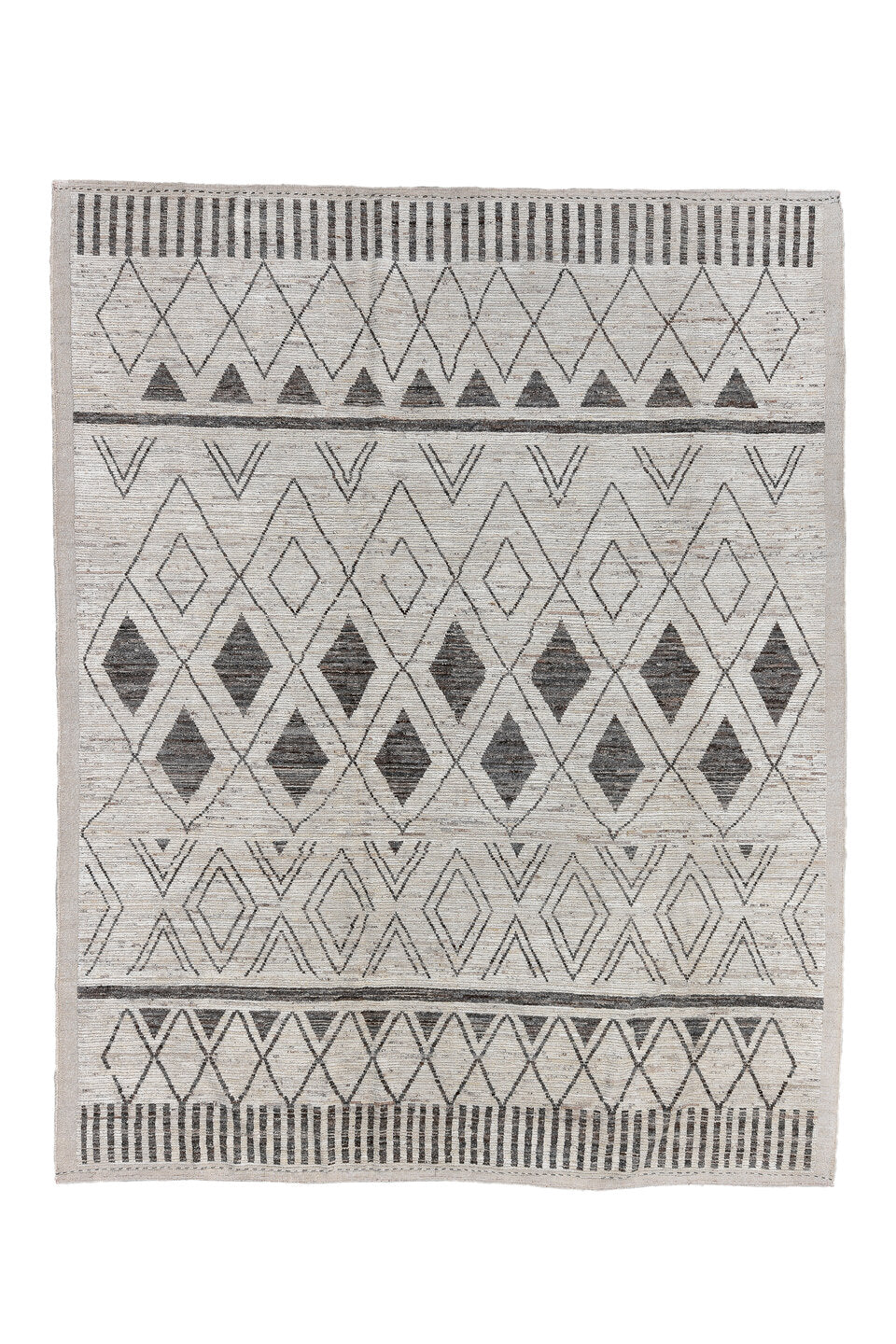 9' x 11' one-of-a-kind handmade vintage Tulu large size rug. Color palette: black, charcoal, dim gray, gray, light gray