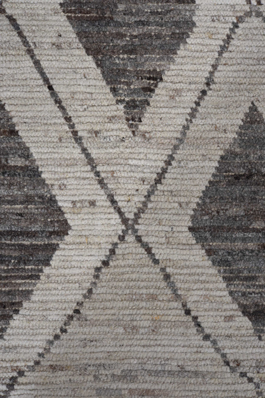 9' x 11' one-of-a-kind handmade vintage Tulu large size rug. Color palette: ivory, charcoal, taupe, gray, black, beige