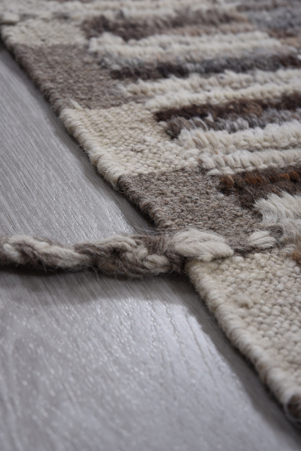 3' x 13' one-of-a-kind handmade vintage Tulu runner rug. Color palette: ivory, taupe, brown, charcoal, gray, camel, beige