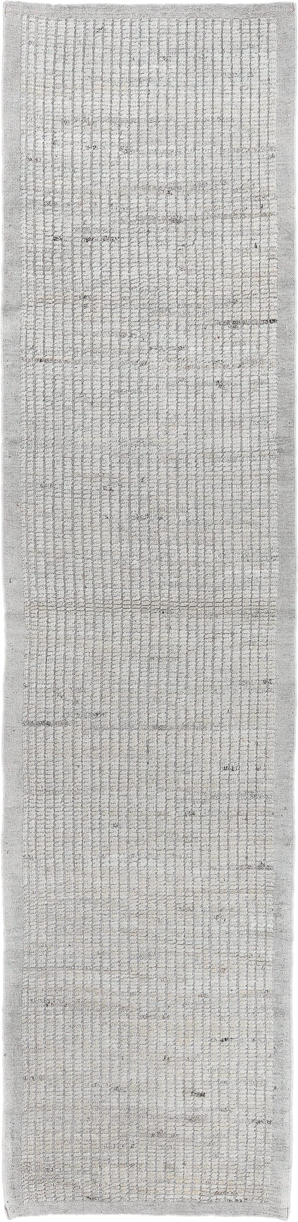 3' x 12' one-of-a-kind handmade vintage Tulu runner rug. Color palette: ivory, light gray, taupe, charcoal, beige, gray
