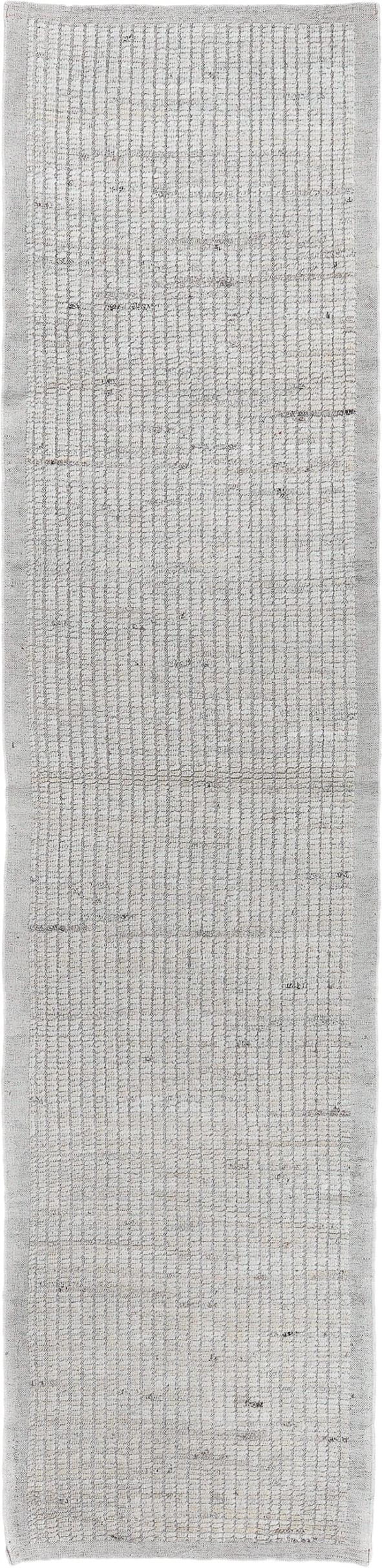 3' x 12' one-of-a-kind handmade vintage Tulu runner rug. Color palette: ivory, light gray, taupe, charcoal, beige, gray