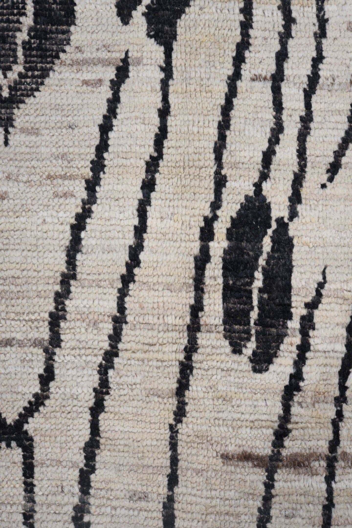 5' x 19' one-of-a-kind handmade vintage Tulu rug. Color palette: ivory, black, charcoal, gray