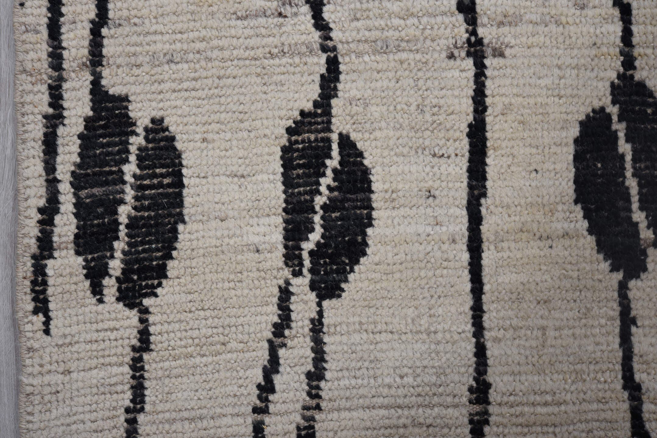 5' x 19' one-of-a-kind handmade vintage Tulu rug. Color palette: ivory, black, charcoal, gray