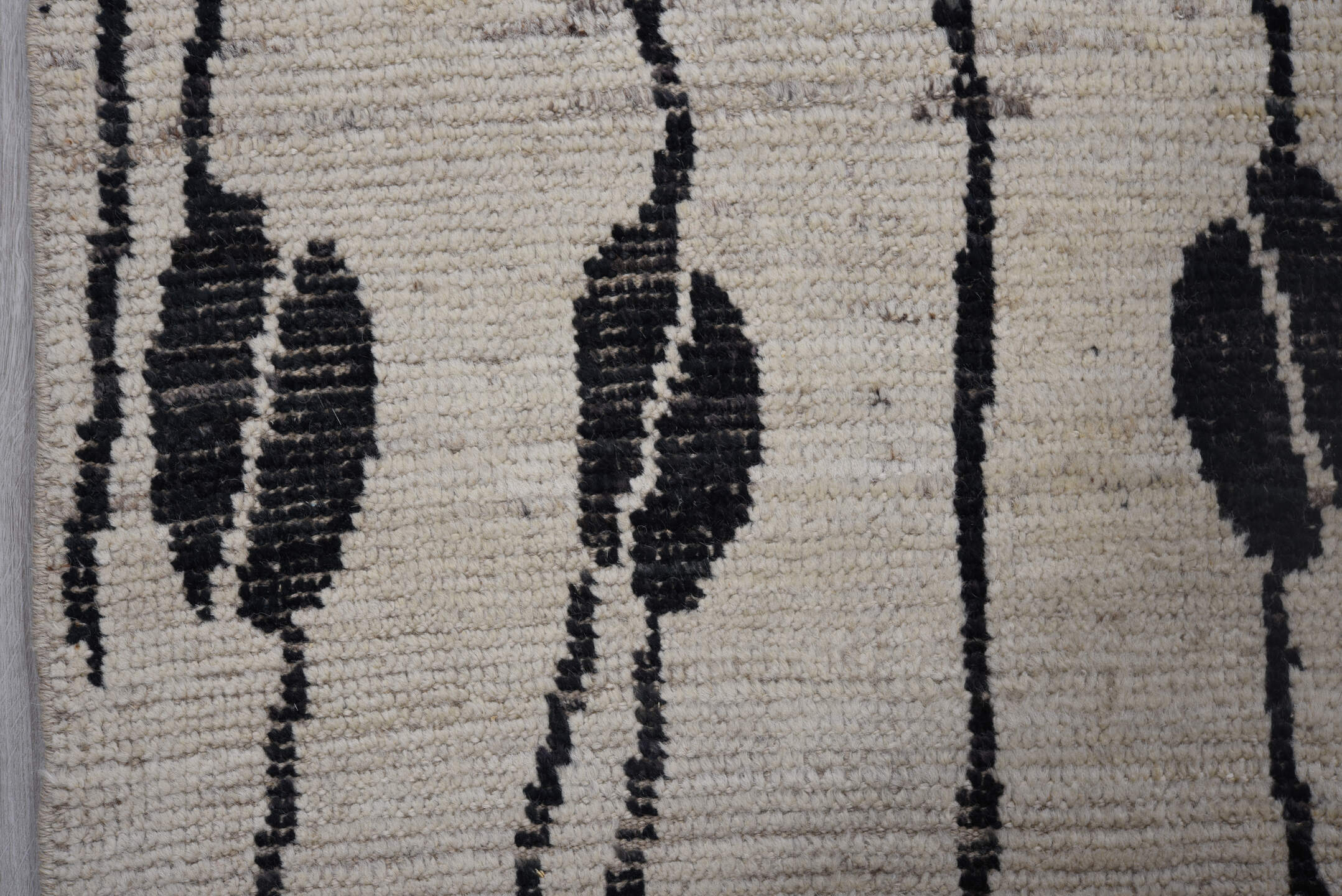 5' x 19' one-of-a-kind handmade vintage Tulu rug. Color palette: ivory, black, charcoal, gray