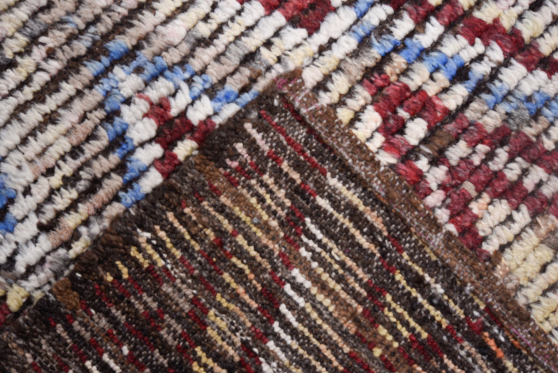 13' x 13' one-of-a-kind handmade vintage Tulu oversize rug. Color palette: ivory, red, blue, charcoal, taupe, gray, black