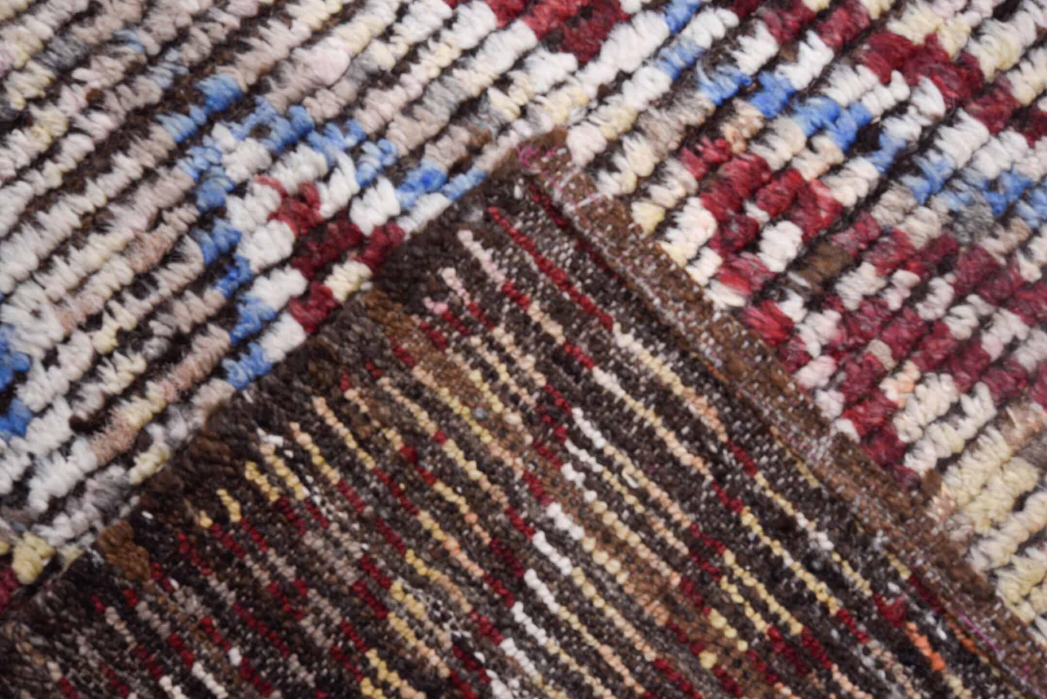 13' x 13' one-of-a-kind handmade vintage Tulu oversize rug. Color palette: ivory, red, blue, charcoal, taupe, gray, black