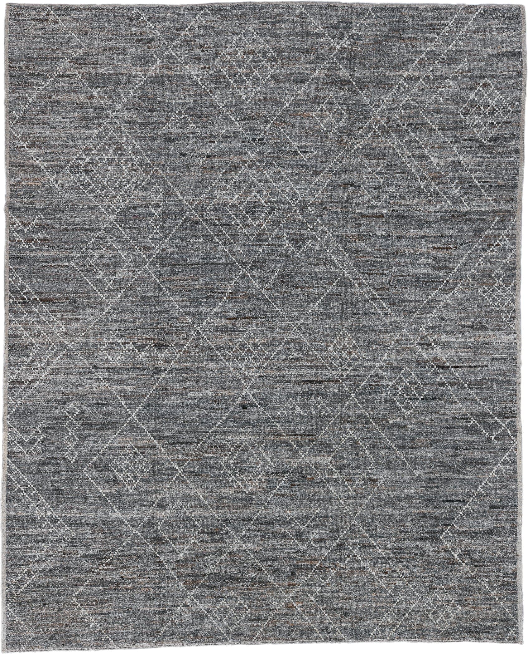 9' x 11' one-of-a-kind handmade vintage Tulu large size rug. Color palette: gray, ivory, charcoal, taupe, greige, black